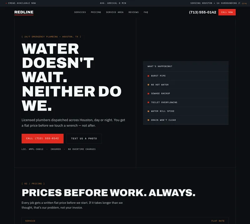 Redline Plumbing Co. demo website